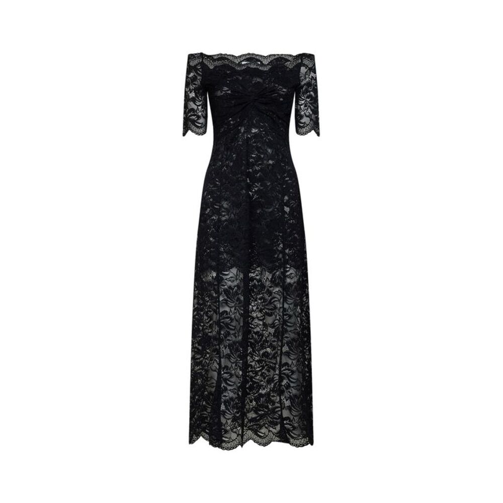 Rabanne Women Black Layered Stretch Lace Off-The-Shoulder Maxi Dress